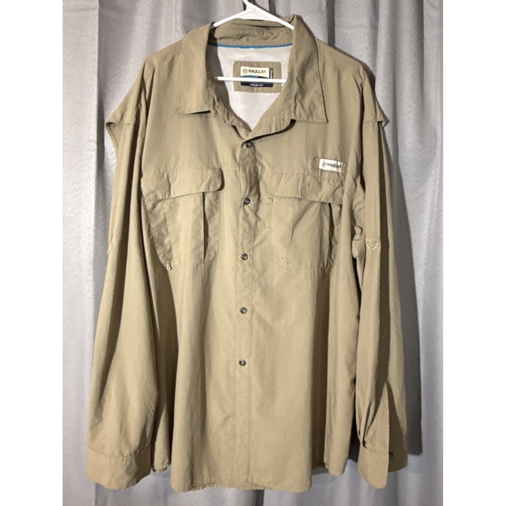 Magellan Outdoors Fish Gear Shirt Mens 4XL Tan Khaki Vented Long Sleeve